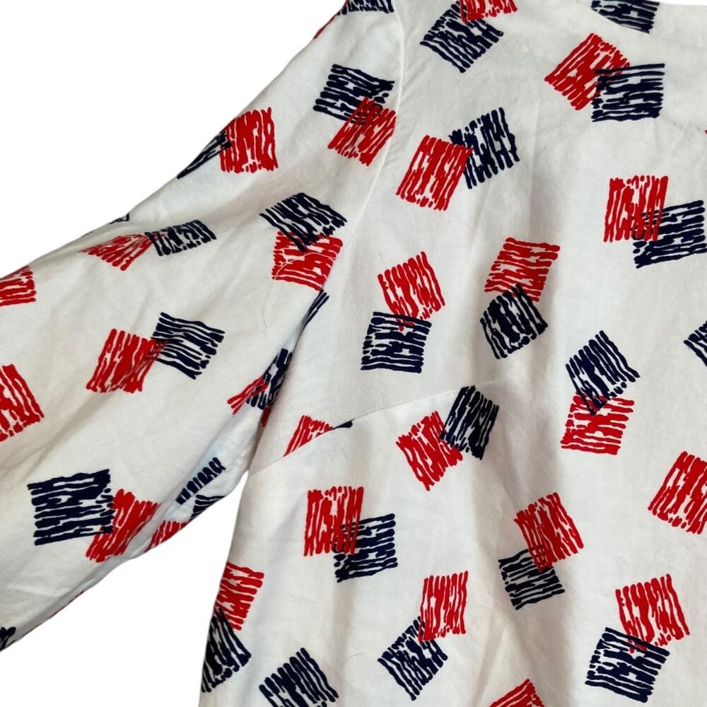 Womens Vintage Hand Made Red White Ruffle 3/4 Sleeve Boat Neck Tunic Top Size XL - Picture 9 of 16